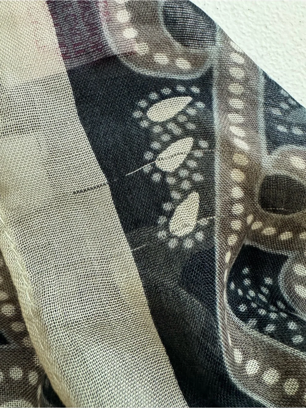 Gretchen Scott Paisley Scarf Navy Ivory Modal Lightweight Wrap Boho Chic
